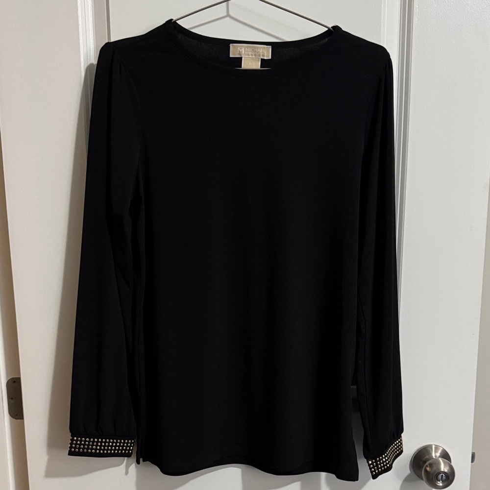 2. Michael Kors Black Long Sleeve Top with Studded Cuffs - NWT